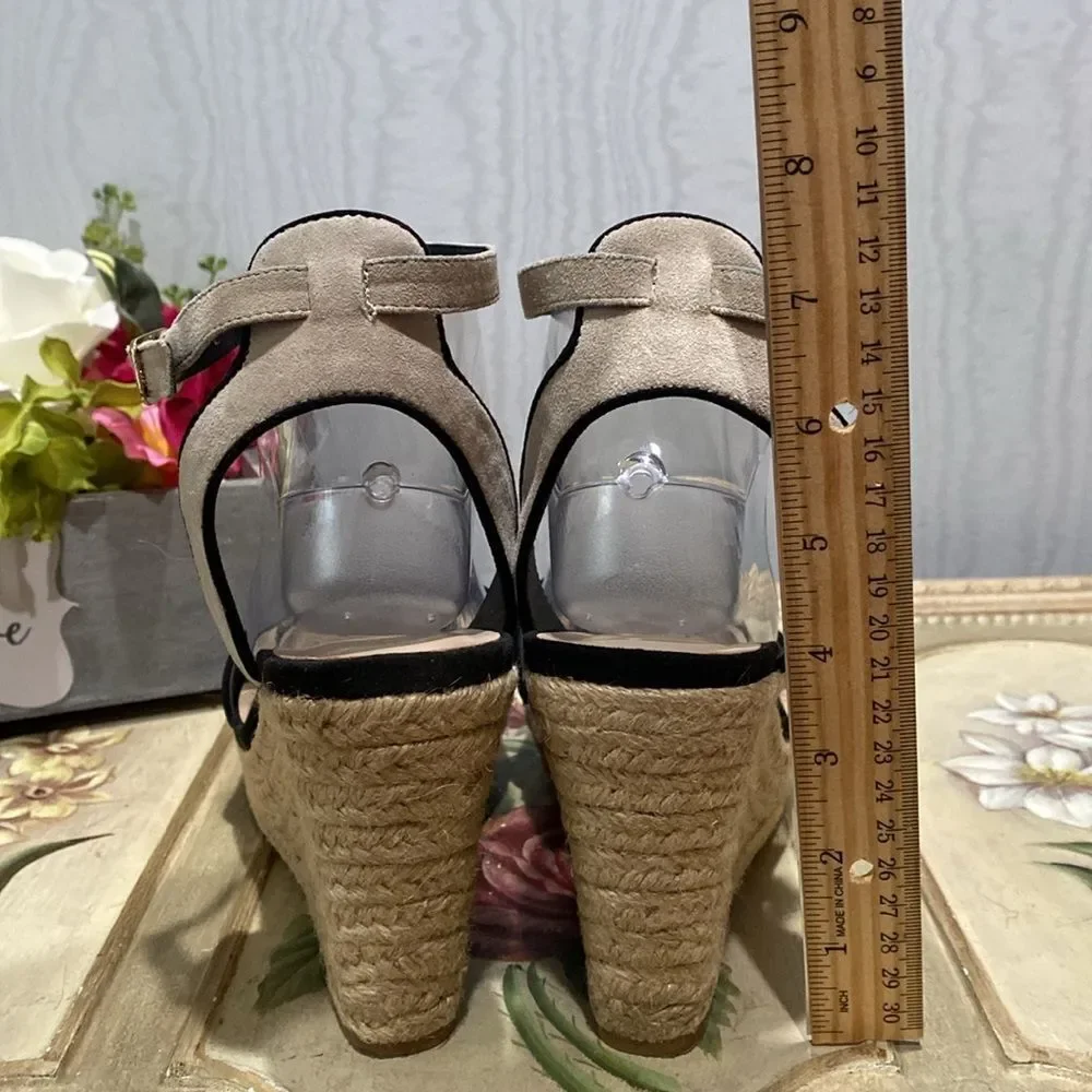 Saks 5th Avenue Shelby Platform Wedge Sandals Kid Suede Leather Sz 8.5
